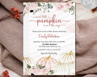 Little pumpkin on the Way Fall Baby Shower Invitation, White pumpkin invitation, Gender Neutral Fall Baby Shower Invite