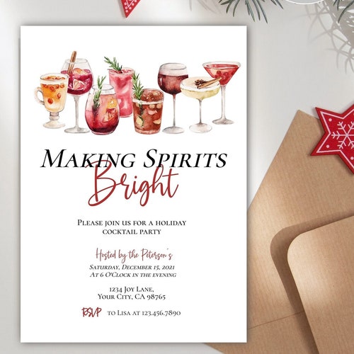 Editable Holiday Cocktail Party Invitation Christmas Party Etsy