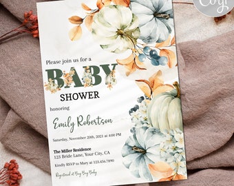 pumpkin Baby Shower Invitation, Fall baby shower invitation, Gender Neutral autumn Baby Shower Invite