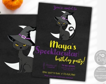 Zaproszenie na imprezę urodzinową na Halloween, Zaproszenie na Halloween, Upiorne urodziny, Zaproszenie na czarownicę, Natychmiastowe pobranie edytowalnego DIY