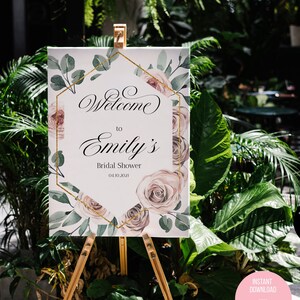 Boho Dusty Rose Bridal Shower Welcome Sign, Mauve Floral bridal shower sign, Blush Rose Floral Bridal Shower Sign, Editable template