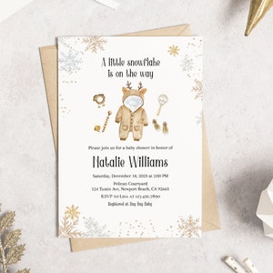 Santa Baby Invitation, A little Snowflake Baby Shower Invitation bundle, Christmas Winter Shower Invite, DIY, Editable sb02