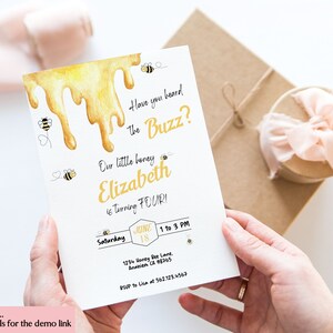 Honey bee birthday invitation, Bee birthday invitation, honey birthday invitation, instant download, editable