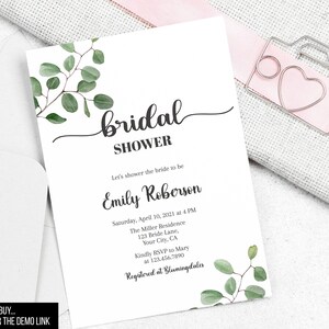 Eucalyptus Bridal shower Invitation, Greenery bridal shower Invite Instant Download