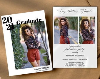 Photo Graduation Announcement, Graduation Party Invitation Template, Minimalist Graduation Announcement, Modern Graduation Party Invite