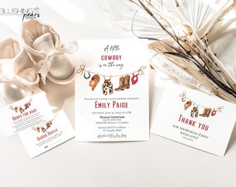 Editable Cowboy Baby Shower Invitation, Little Cowboy is on the Way Invite, Wild West Western Invite, Rodeo Country Baby Shower Bundle CB01