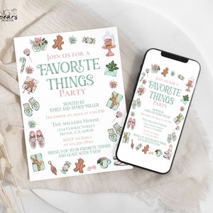 Favorite Things Holiday Party Invitation, Christmas Favorite Things Invite, Company Holiday Invite, Christmas eve Party, Gift Exchange