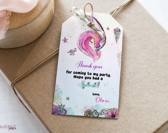 Mermaid thank you tag, under the sea birthday tag, Birthday Thank you tag, Editable, Digital, Printable DIY