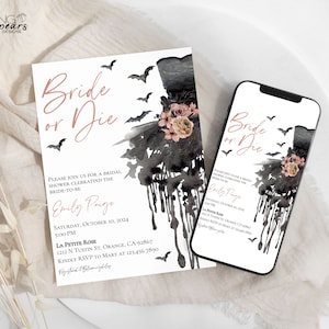 Halloween Bridal Shower Einladung, Till Death do us part Bridal Shower Invite, Floral Skeleton Bridal Shower Skull, Bride or die bh4