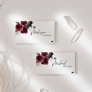 Cartões de lugar de Halloween, cartão de configuração de lugar com tema de outubro, cartões de lugar de casamento florais assustadores, impressão digital DIY bh02