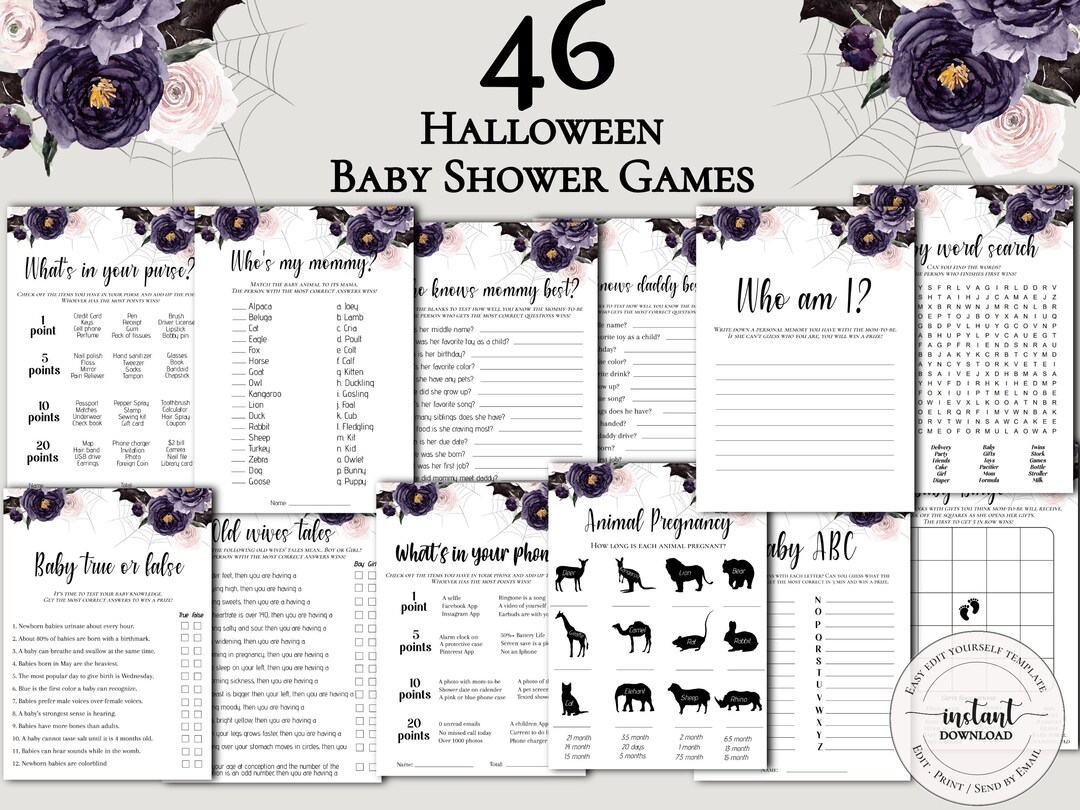 46 Halloween Baby Shower Game Bundle, A Baby is Brewing Baby Shower