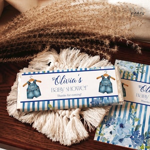 Blue Jean baby Shower Chocolate Wrapper, Blue Jean baby Chocolate Wrapper, Blue Denim Baby Shower, Editable Digital bj01