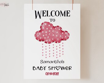 Cloud Baby Shower Welcome Sign, Raindrop Shower with Love Sign, Valentine Baby Shower Sign, Instant Download Printable Digital template