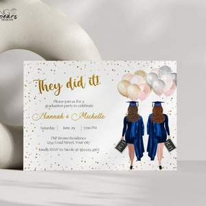 Personalized Twins Graduation Invitation, Class of 2023 Graduation Party, Graduation announcement, African American, Editable