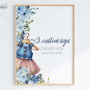 Girl Blue Jean Baby Shower Table sign, Denim Baby Shower Custom sign, DIY Digital Printable Editable bj02