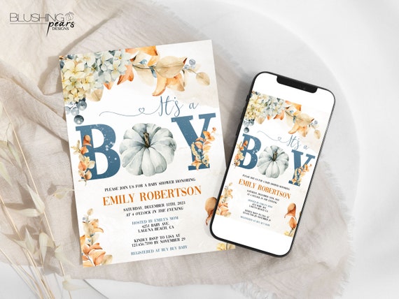 Fall Baby Shower Invitation, Little pumpkin invitation, Gender Neutral Fall Baby Shower, Its A Boy Fall Baby Shower, Editable Digital PF1