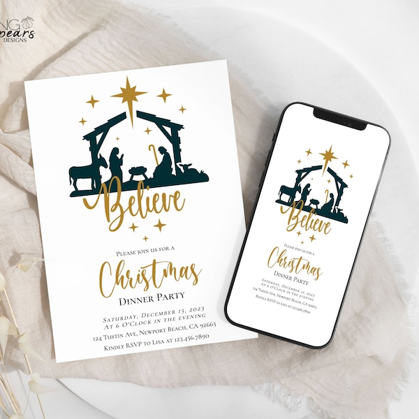 Nativity Invitation, Religious Christmas Party Invitation, Nativity Christmas Invitation, Church Christmas Party Invite, Joy to the world