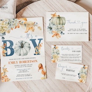 Fall Baby Shower Invitation Bundle, Little pumpkin invite, Gender Neutral Fall Baby Shower, Its A Boy Fall Baby Shower, Editable Digital PF1