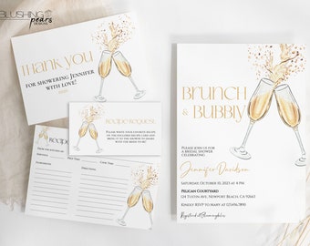 Editable Champagne Brunch Bridal Shower Invitation, Bridal Brunch Invitation Bundle, Brunch and Bubbly Bridal Shower, Digital Printable LY01