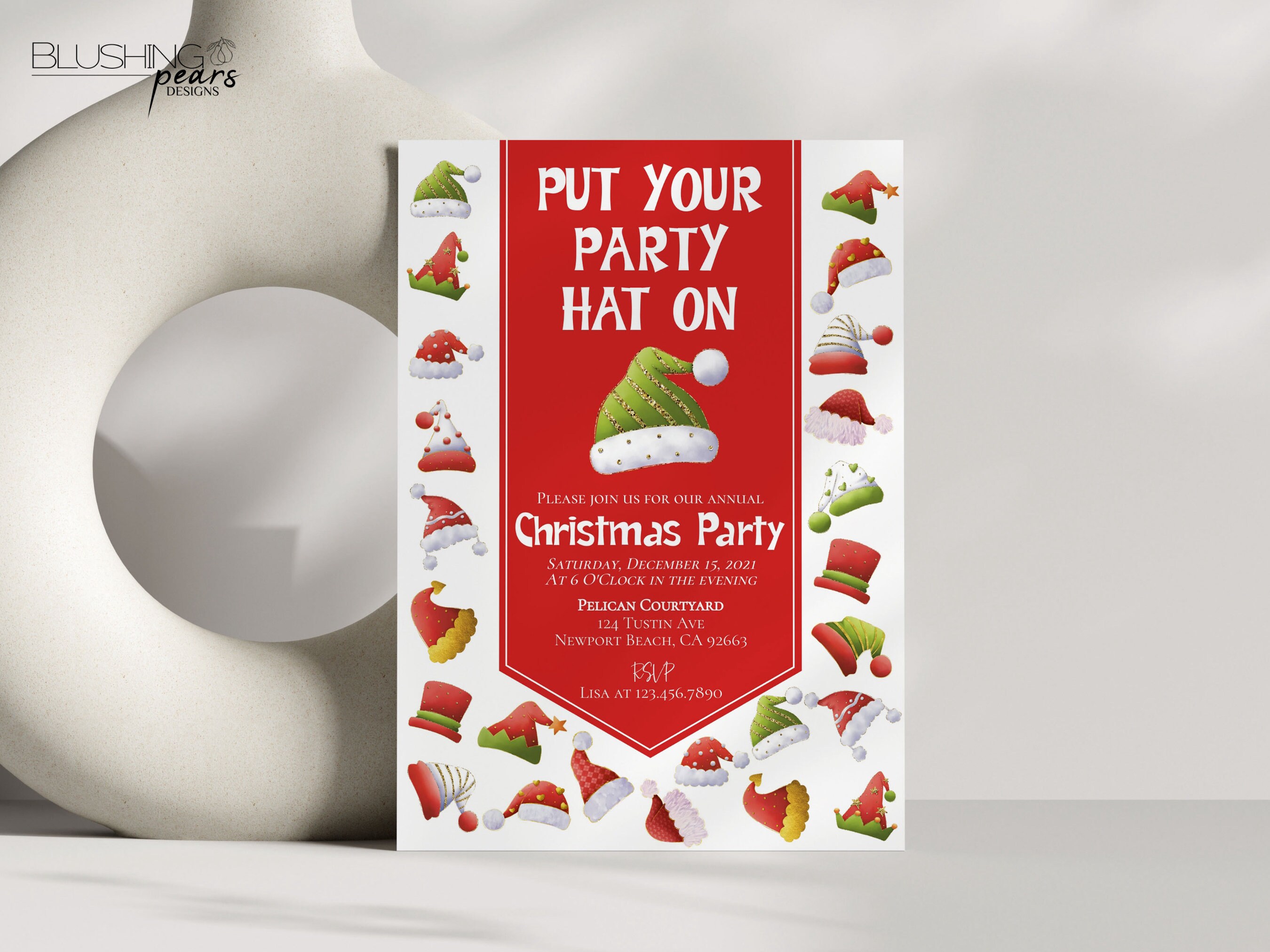 Put Your Party Hat on Christmas Party Invitations, Santa Hat Christmas ...