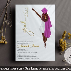 Personalized Graduation Invitation, Class of 2023 Graduation Party, She did it invite, Graduation announcement, African American, Editable