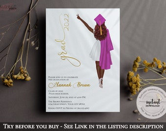 Personalized Graduation Invitation, Class of 2023 Graduation Party, She did it invite, Graduation announcement, African American, Editable