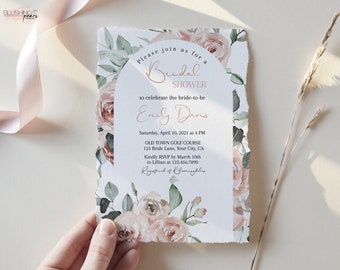 Boho Dusty Rose Bridal Shower Invitation, Floral bridal shower invitation, BOHO Rose Floral Bridal Shower invitation, Editable template