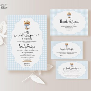 Pacchetto di inviti per baby shower Cutie Pie on the way, invito per baby shower Cutie Pie blu, invito per baby shower Cutie Pie maschio, CP3 digitale modificabile e stampabile