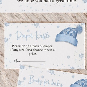 Carte de tombola de couches bleu père Noël uniquement, carte de baby shower de Noël, tombola de couches de douche d'hiver, bricolage, modifiable sb01