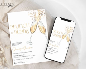 Editable Champagne Brunch Bridal Shower Invitation, Bridal Brunch Invitation, Brunch and Bubbly Bridal Shower, Digital Printable LY01