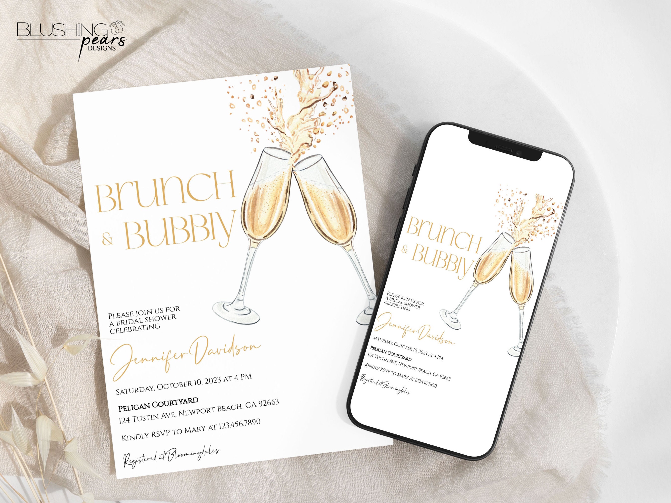 Editable Champagne Brunch Bridal Shower Invitation, Bridal Brunch ...