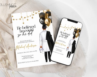Medical School Graduation, Doctor Graduation, Nurse Invitation, Physician Graduation Invitation, Nursing, EMT, Editable Digital Printable