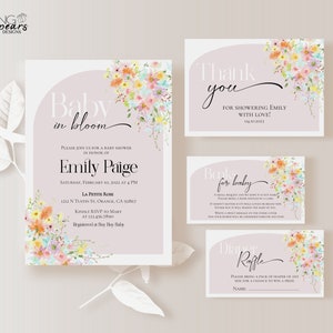 Editable Bright Spring Baby Shower Invitation Bundle, Baby in Bloom Baby Shower Invite, Butterfly Floral Baby Shower, Rainbow baby spb02