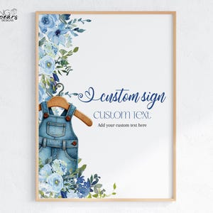Blue Jean Baby Shower Table sign, Denim Baby Shower Custom sign, DIY Digital Printable Editable bj01