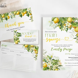 Conjunto de convites para chá de panela principal Squeeze, chá de panela com limão, convite para chá de panela cítrico, boho floral nupcial, digital editável L01