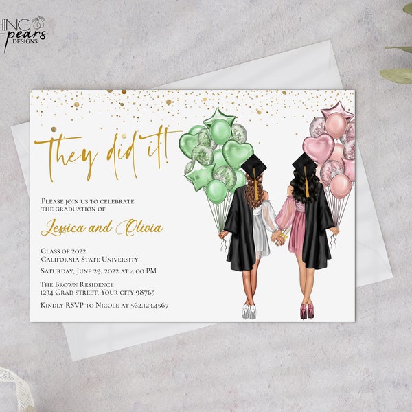 Sibling Graduation Invitation, Class of 2023 Graduation Party, Brother and Sister Graduation announcement, DIY Printable Editable Digital