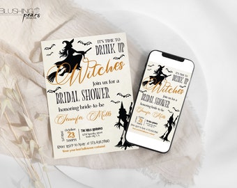 Halloween Bridal Shower Invitation, This Witch Is Getting Hitched Invitation, Drink Up Witches bridal shower Invite, Digital Printable DW01