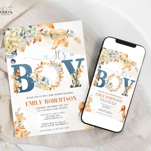 Fall Baby Shower Invitation, Little pumpkin invitation, Gender Neutral Fall Baby Shower, Its A Boy Fall Baby Shower, Editable Digital PF1