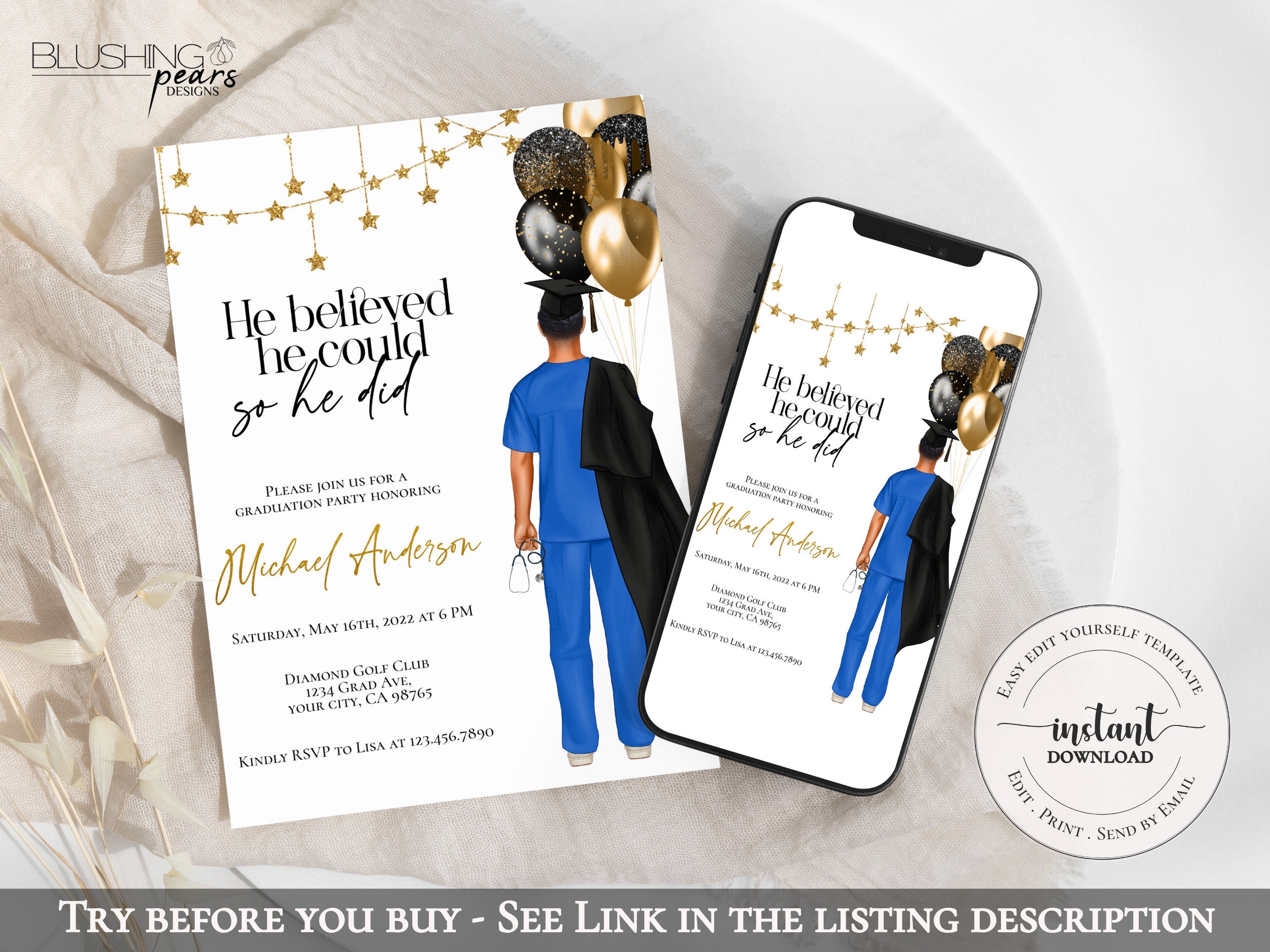 Nurse Graduation Invitation, Male Nurse Invitation, Safety First