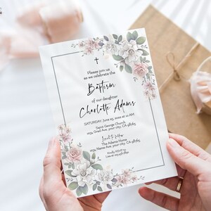 Baptism Invitation, Christening Invitation Template, Floral Greenery Christening Invitation DIY Digital Printable Baptism Invite