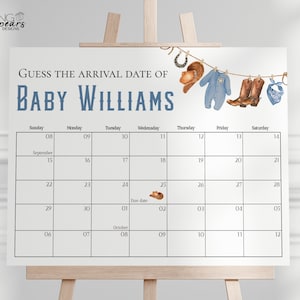 Editable Cowboy Baby Shower Due Date Calendar, A Little Cowboy is on the Way Game, Wild West Western, Rodeo Country Baby Shower, DIY CB01