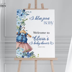 Girl Blue Jean Baby Shower Welcome Sign, Denim Baby Shower Welcome Sign, DIY Digital Printable Editable bj02