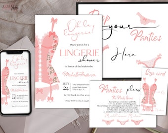 Lingerie Shower Invitation, Bachelorette Party Invite, Pink Lingerie Party, Hen's Party, Spoil Her, Oh la lingerie, Editable Printable