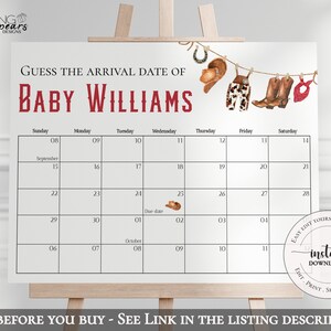 Editable Cowboy Baby Shower Due Date Calendar, A Little Cowboy is on ...