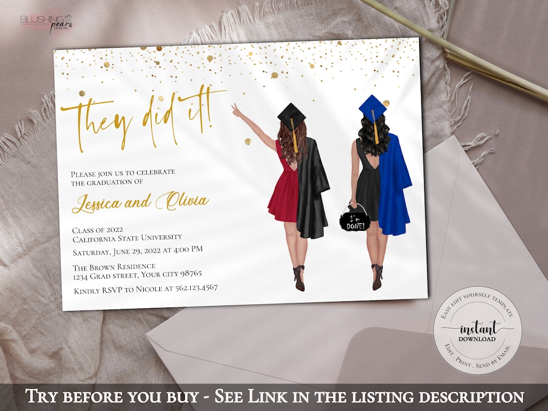 Sibling Graduation Invitation, Class of 2023 Graduation Party, Brother and Sister Graduation