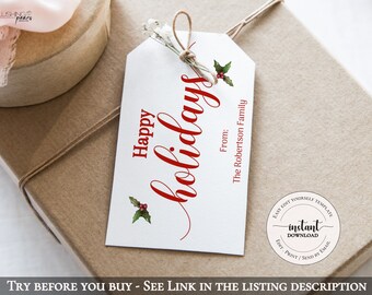 Christmas gift tag, Merry Christmas tag, Holiday Gift Tag, Printable gift tag, Digital Template, Editable