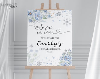 Snow In Love Bridal Shower Welcome sign, Snowflakes Bridal Shower Welcome Poster, Winter Shower Sign, Digital Printable, Editable SN01