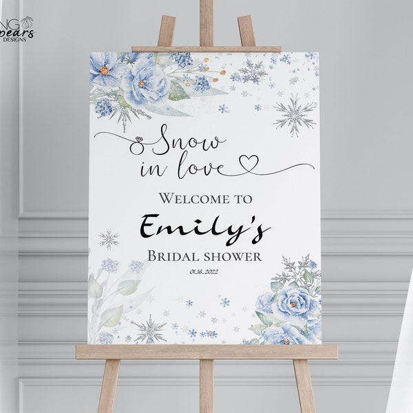 Snow In Love Bridal Shower Welcome sign, Snowflakes Bridal Shower Welcome Poster, Winter Shower Sign, Digital Printable, Editable SN01
