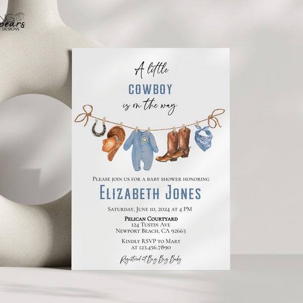 Editable Cowboy Baby Shower Invitation, A Little Cowboy is on the Way Invite, Wild West Western Invite, Rodeo Country Baby Shower, DIY CB01