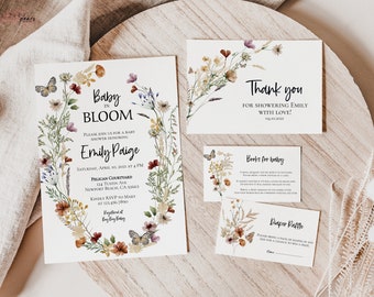 Baby in Bloom Baby Shower Einladung, Wildblumen Baby Shower Einladung, Garten Baby Shower Einladung, Baby shower BUNDLE BB01